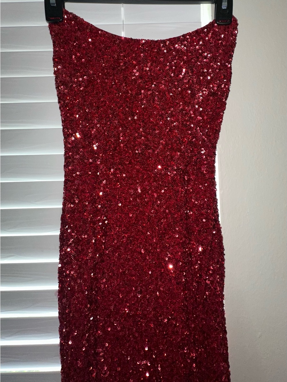 Oh Polly Strapless Sequin Dress in Wine Red
